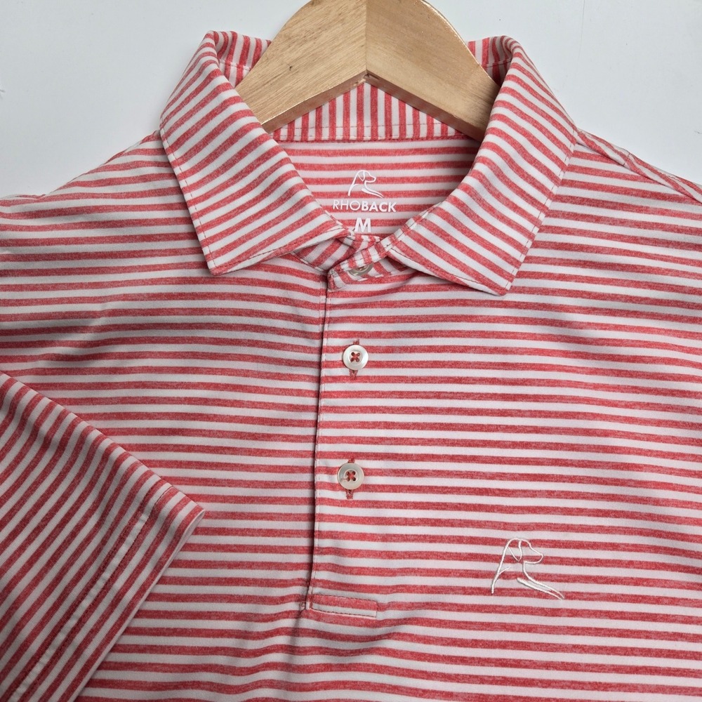 Rhoback Polo Shirt Mens Medium Salmlm Striped Performance Golf Short Sleeve